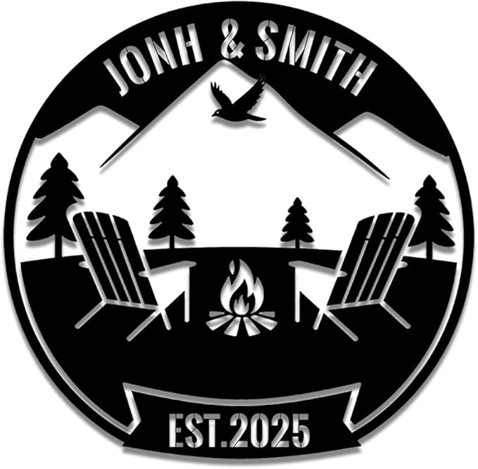 Personalized Campfire Metal Name Sign | Custom Camping Metal Signs | Family Wall Art & Split Letter Name | Wedding Gift & Anniversary | Indoor Decor Gift for Women, Men, Wife, Parents, Couple-StrideForce Fitness