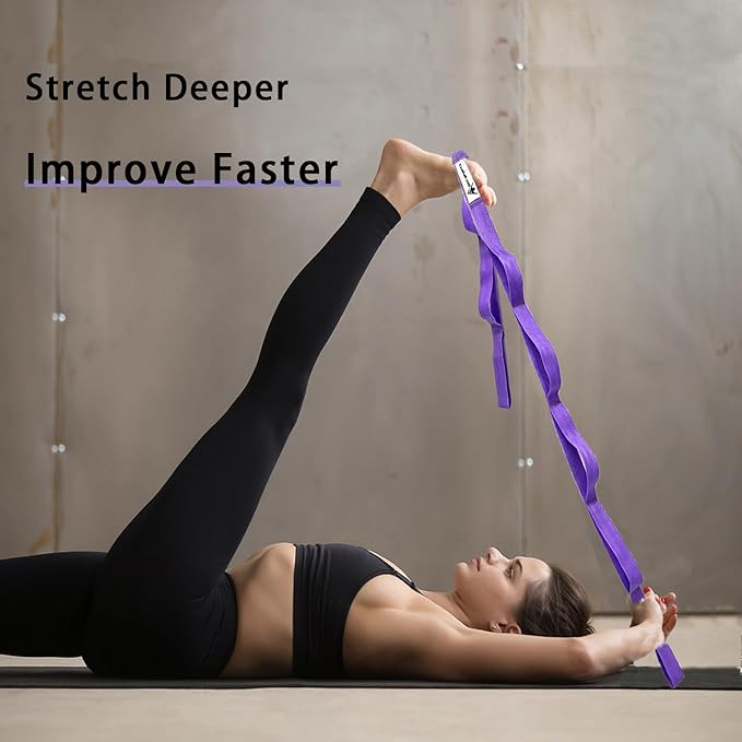 Stretching Strap Yoga Strap with Loops, Stretch Straps for Physical Therapy, Non-Elastic Exercise Strap for Pilates, Dance and Gymnastics with Workout Guide-StrideForce Fitness