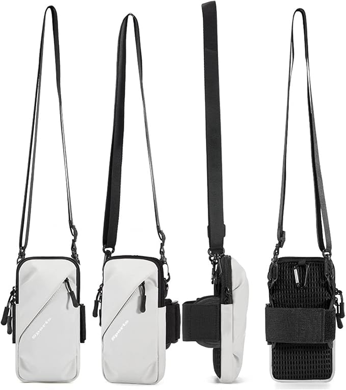 Phone Holder, Small Crossbody Shoulder Holsters Bag with Arm Band, Fits iPhone and Android, Use for Running, Walking, Hiking & Biking (6.7 Inches, Grayish White)-StrideForce Fitness