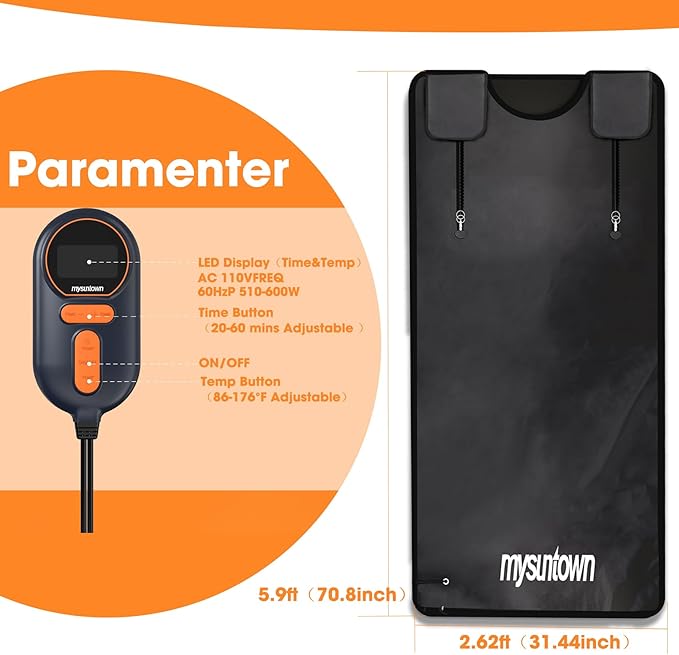 Infrared Sauna Blanket,Portable Sauna Blanket at Home for Body Health and Detoxification,Sauna Blanket for Home Use with Red Light Therapy, Low EMF , 86-176℉, 20-60 Minutes Timer, 5.9ft x 2.62ft-StrideForce Fitness