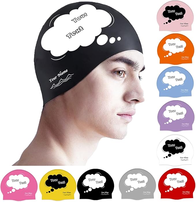 Custom Swim Cap with Photo Personalized Silicone Swim Cap for Men and Women Swimming Customized Swimmers Cap for Short and Medium Length Hair-StrideForce Fitness