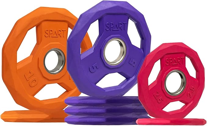 SPART Color Coded Weight Plate 2-Inch Rubber Coated Olympic Grip Plate for Barbell, Solid Cast Iron Weight Plates for Strength Training, Weightlifting, Crossfit, Home Gym, 2.5LB/5LB/10LB/25LB/35LB/45LB, Pair-StrideForce Fitness