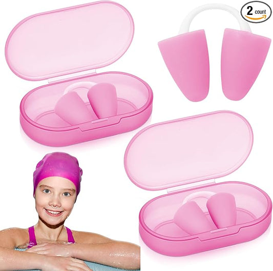 2 Pack Nose Plugs for Swimming for Adults and Kids (Age 7-12), Waterproof Soft Silicone Swimming Protectors Nose Block Nostril Plugs for Swimmers Surfers Water Sports-StrideForce Fitness
