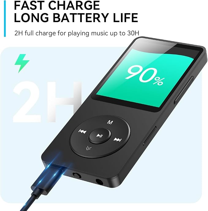 AGPTEK A02 MP3 Player with Bluetooth 5.3, 1.8 inch Screen Portable Music Player with Speaker, FM Radio, Voice Recorder, Supports Expanded Up to 128GB(Black, 64GB)-StrideForce Fitness