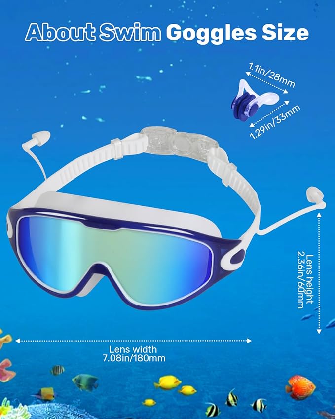 Swim Goggles for Adults, Wide View Anti-Fog & UV Swimming Goggles with Nose Clip & Ear Plugs, No Leak-StrideForce Fitness