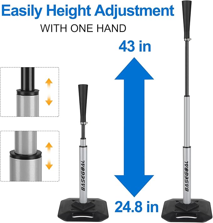 Baseball & Softball Batting Tee,Portable Hitting Tee,with Heavy Duty Base,Flexible Rubber Top,Adjustable Height-StrideForce Fitness