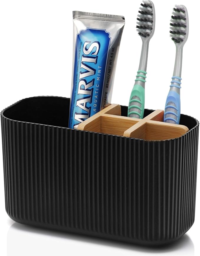Black Toothbrush Holder - Bamboo Toothbrush Holders for Bathrooms Electric Toothbrush Holder Organizer Kids Toothbrush Holders for Bathrooms Countertop