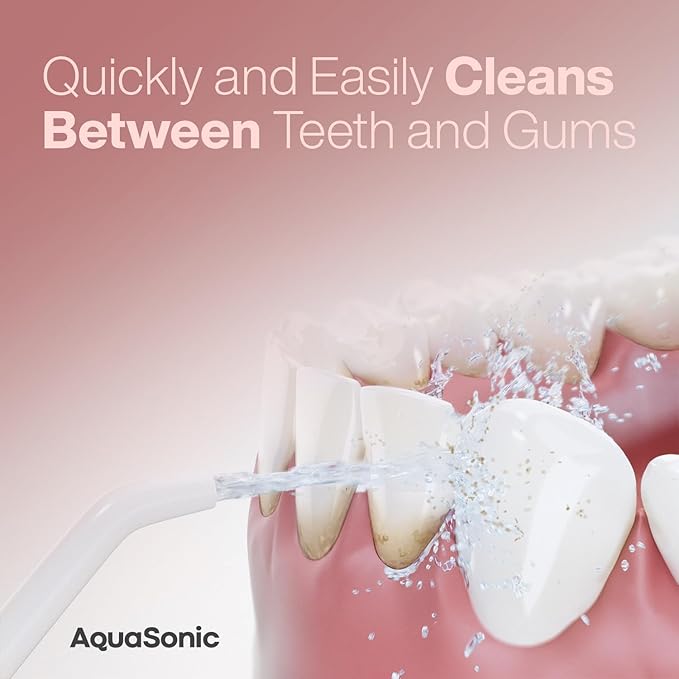 AquaSonic Aqua Flosser PRO - Rechargeable Cordless Water Flosser for Teeth, Gums & Tongue - Modern Design, 300ml Large Tank, 6 Jet Tips with Deluxe Tongue Nozzle, 3 Modes, Waterproof Rose Gold
