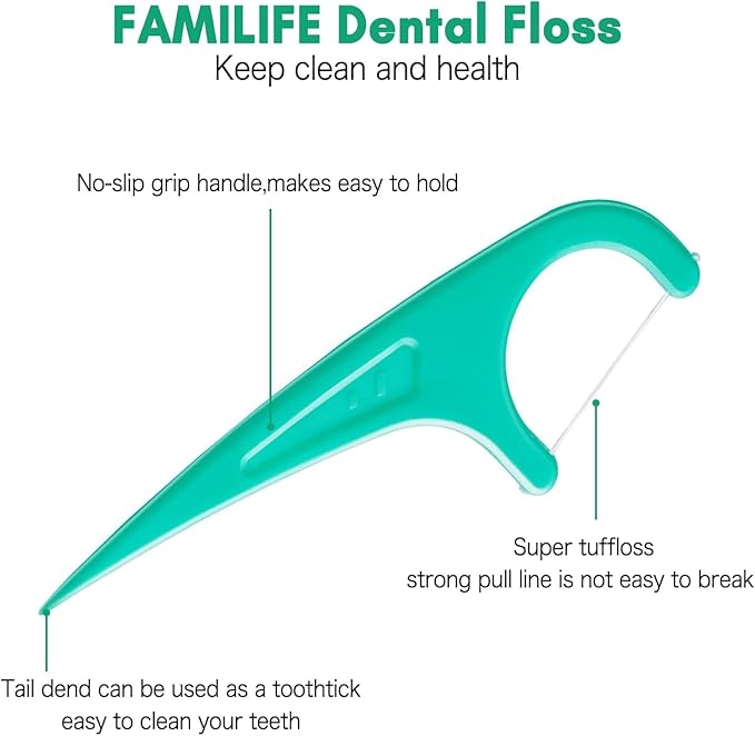 FAMILIFE Individually Wrapped Floss Picks, 100PCS Mint Dental Floss Cleaner, Tooth Picks Flossers with Portable Individual Packaging, Toothpicks Helps to Fight Tooth Decay and Keep Your Teeth Clean