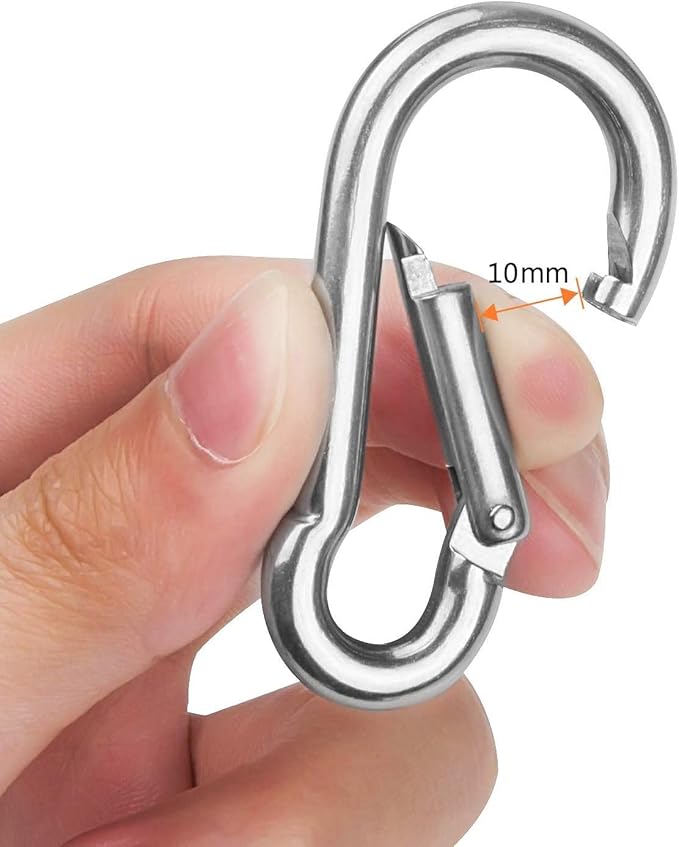 Stainless Steel Spring Snap Hook Carabiner M6 M8 M10 Heavy Duty Carabiner Clip Spring Clips Keychain 5/16 Inch Quick Links for Backpack, Hammocks, Camping, Swing(16/30/10PCS)-StrideForce Fitness