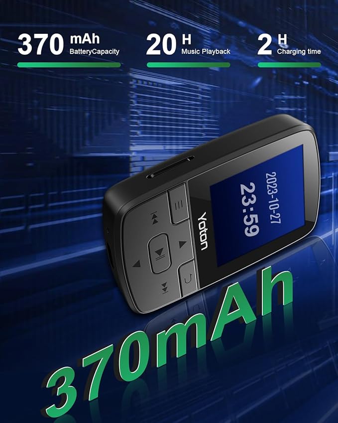 YOTON MP3 Player with Bluetooth 5.2, 64GB, HiFi-Music, with Sports Clip and Independent Volume Button, FM Radio, Earphones Included-StrideForce Fitness