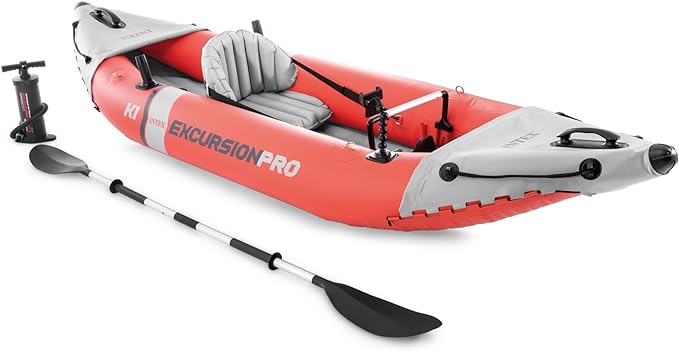 INTEX 68303EP Excursion Pro K1 Inflatable Kayak Set: Includes Deluxe 86in Kayak Paddles and High-Output Pump – SuperTough PVC – Adjustable Bucket Seat – 1-Person – 220lb Weight Capacity-StrideForce Fitness