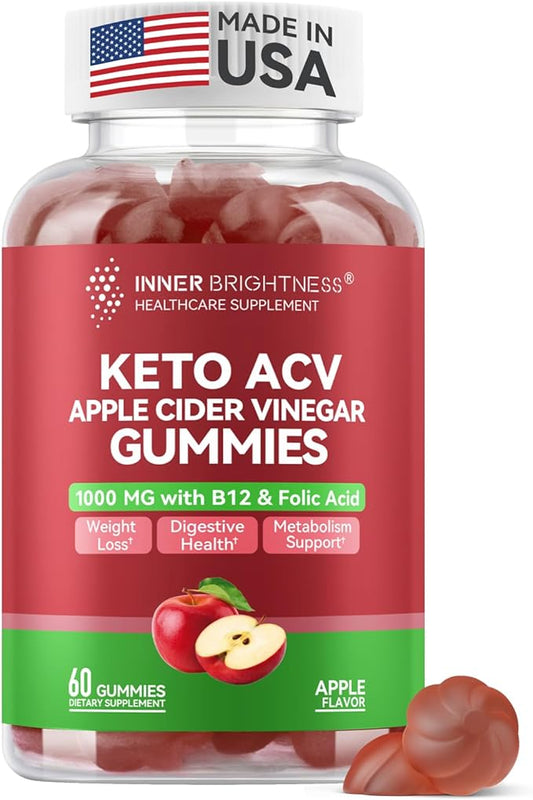 Apple Cider Vinegar Gummies, ACV Gummies, Detox Cleanse for Weight Loss, Weight Loss for Women - Gut Health & Digestive Comfort - Vegan, Gluten-Free, Non-GMO - Apple Flavor, 60 Count-StrideForce Fitness