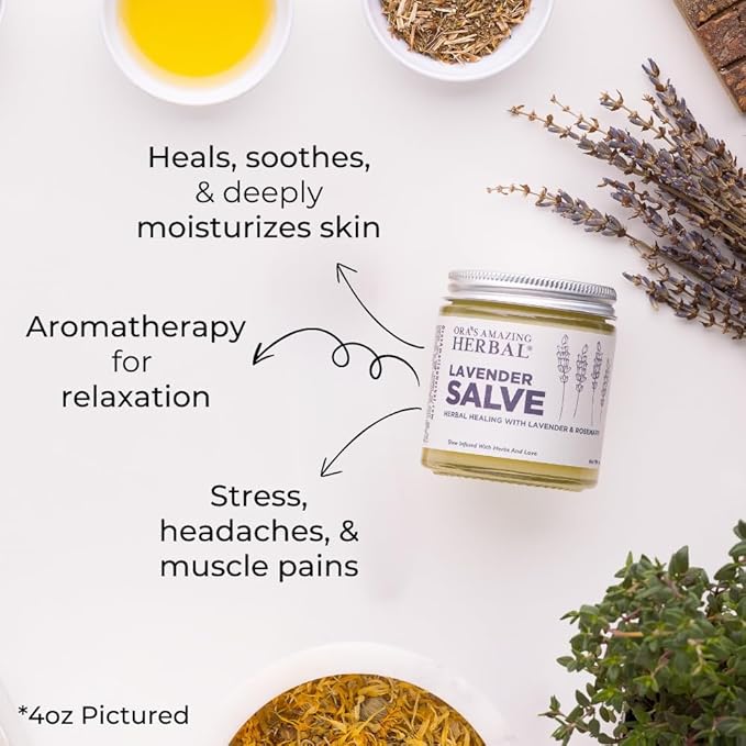 Ora's Amazing Herbal, Lavender Salve Balm, Drawing Salve with Lavender Essential Oil, Natural Skin Moisturizers, Repair Ointment for Irritated Skin, Aromatherapy for Relaxation Massage 4 oz-StrideForce Fitness