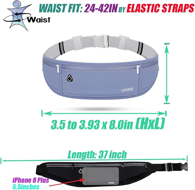 USHAKE Slim Running Belt, Workout Fanny Pack for Men Women,Exercise Waist Pack for Apple iPhone Holder, Runner Belt for Running Walking Cycling Camping Gym Dark Blue-StrideForce Fitness