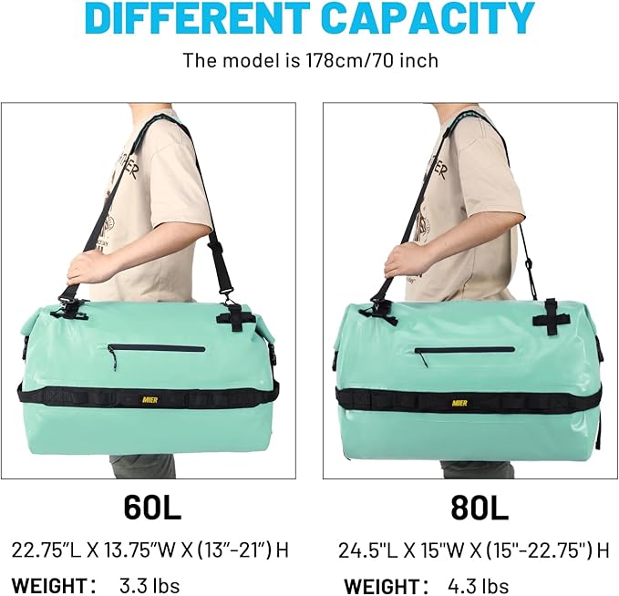 MIER Large Waterproof Duffel Bag Rolltop Dry Backpack Duffle Bags for Kayaking, Rafting, Boating, Swimming, Camping, Travel, Gym, Beach, 60L/80L-StrideForce Fitness