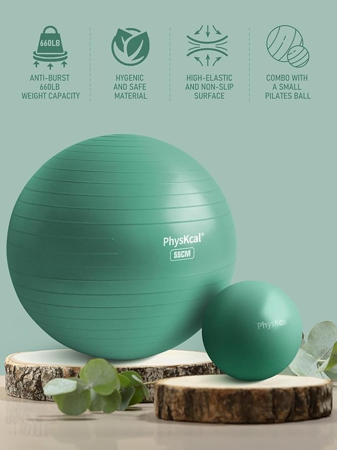 Yoga Ball for Exercise, Pilates Set, 4 Sizes Fitness Ball for Workout, Birthing, Pregnancy, Physical Therapy- Pump Included-StrideForce Fitness