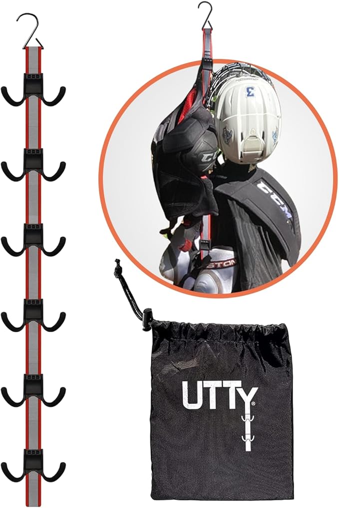 UTTY Hanging Multipurpose Portable Hockey Drying Rack - Durable Gear Keeper & Sports Equipment Organizer - 6 Durable Adjustable Hooks Support Light to Heavy Weight for Home, Travel & Outdoor Use-StrideForce Fitness