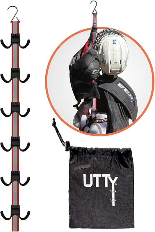 UTTY Hanging Multipurpose Portable Hockey Drying Rack - Durable Gear Keeper & Sports Equipment Organizer - 6 Durable Adjustable Hooks Support Light to Heavy Weight for Home, Travel & Outdoor Use-StrideForce Fitness