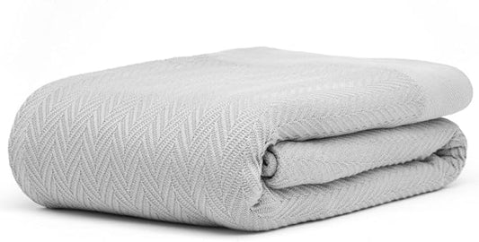 100% Cotton Herringbone Weave Blankets, 90"X90" Queen, Throw Blanket for Bed,All Season Cotton Blanket, Cozy Blanket,Throws Bed Blanket,Throw Blanket for Couch,Modern Home Decor -Light Grey-StrideForce Fitness