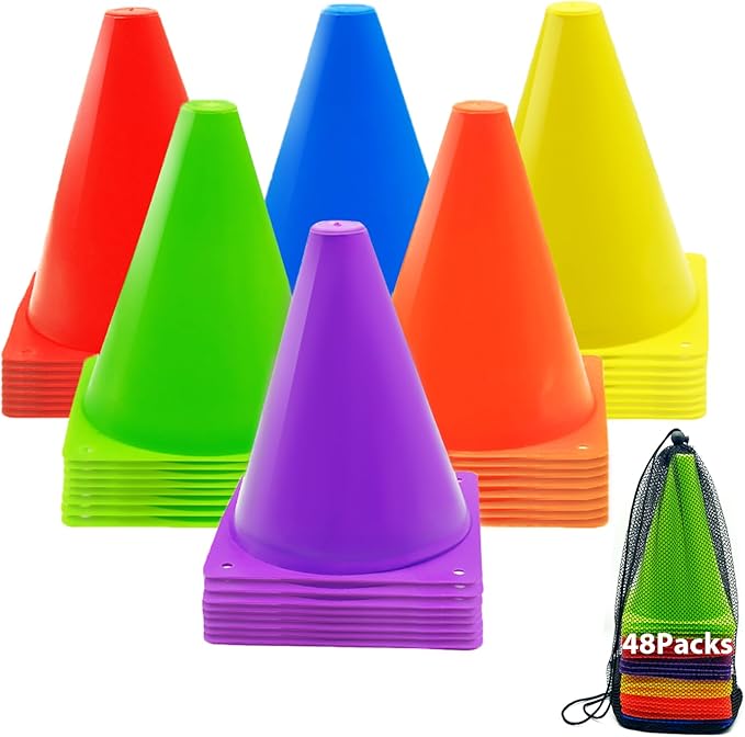 12/24/48Pcs Soccer Cones,7" or 9" Soccer Cones for Training, Multicolor Cones Sports Soccer Training Cones, Field Cones for Skating Basketball Football Drills Practice-StrideForce Fitness