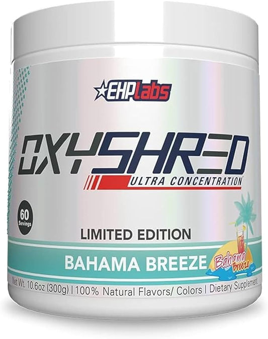 EHP Labs OxyShred Pre Workout Powder - Preworkout Powder with L Glutamine & Acetyl L Carnitine, Energy Boost Drink - Bahama Breeze, 60 Servings-StrideForce Fitness