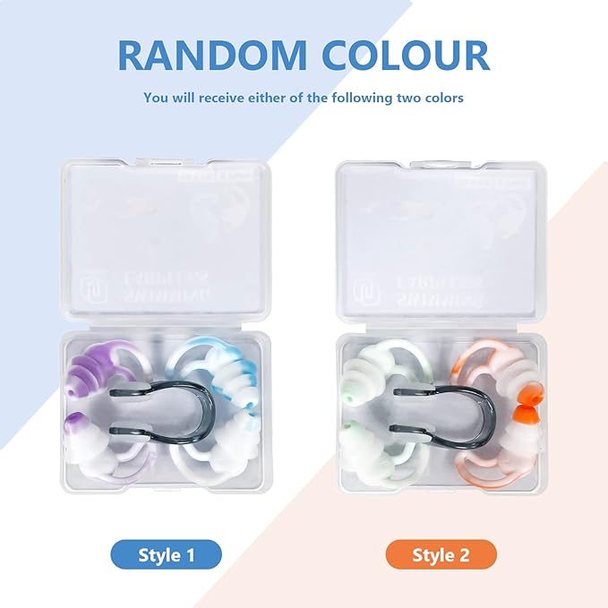 Reusable Swimming Ear Plugs with Nose Clips -2 Pairs Silicone Swimmers Ear Plugs for Adult Water Surfing, Snorkeling, Sleeping and Shower-StrideForce Fitness