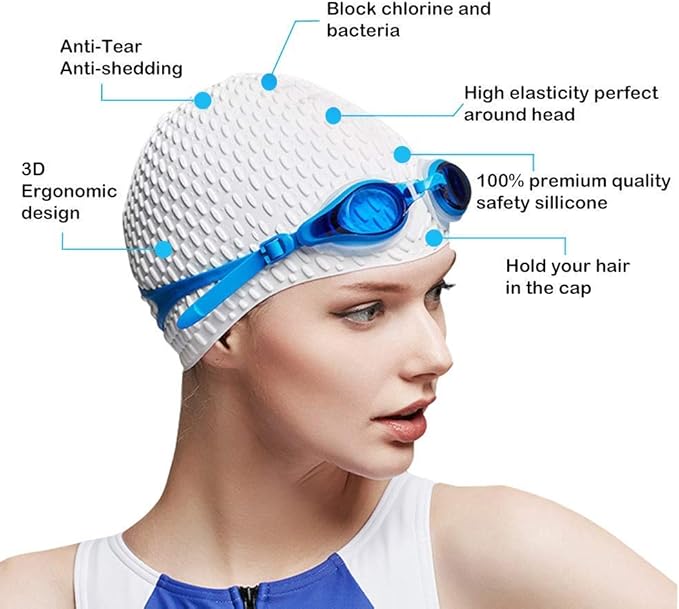Tripsky Silicone Swim Cap,Comfortable Bathing Cap Ideal for Curly Short Medium Long Hair, Swimming Cap for Women and Men, Shower Caps Keep Hairstyle Unchanged…-StrideForce Fitness