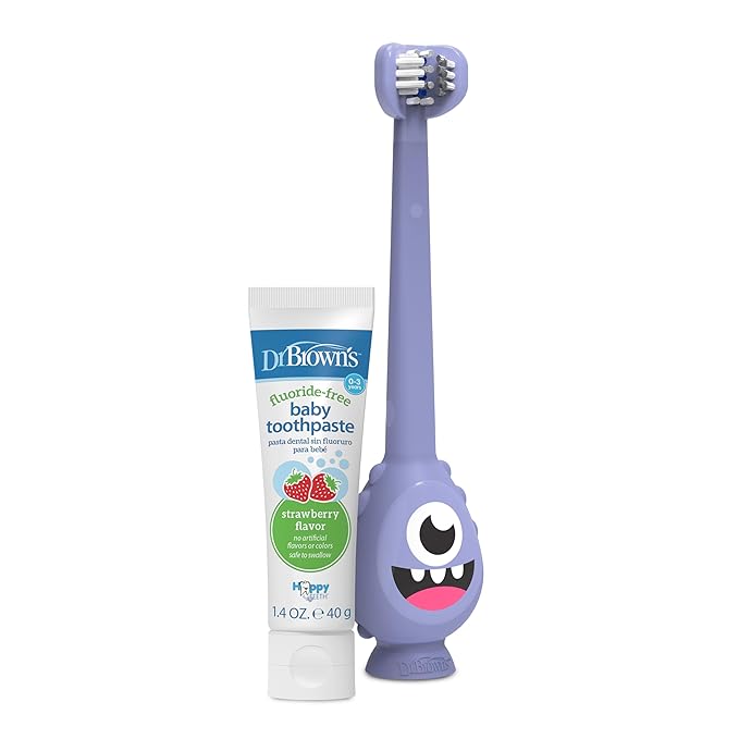 Dr. Brown's ToothScrubber Toddler Toothbrush Set, Monster with Strawberry Flavor Toothpaste