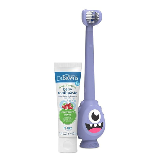Dr. Brown's ToothScrubber Toddler Toothbrush Set, Monster with Strawberry Flavor Toothpaste