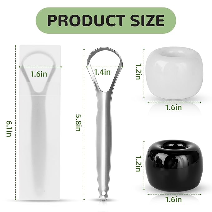 Tongue Scraper for Adults with 2 Ceramic Holder and 2 Travel Case – 2 Pack Stainless Steel Tongue Scraper for Tongue Cleaning and Reducing Bad Breath, Tongue Cleaner