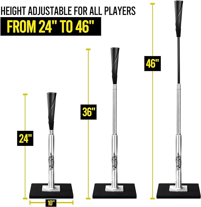 Baseball Batting Tee - Professional Hitting Tee for Baseball/Softball with Weighted Base,Flexible Rubber Top, Premium Aluminum Baseball Tee, Easy Adjust Height 24-46 inches For Kids or Adults-StrideForce Fitness