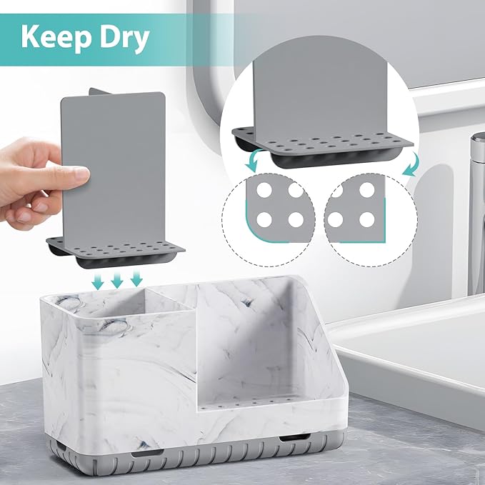 Toothbrush Holders for Bathroom Countertop, Kids Electric Toothbrush and Toothpaste Holder, Bathroom Accessories Vanity Organizer, Bathroom Organizers and Storage (Grey Marble Grain)