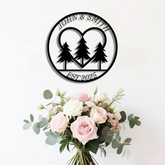 Custom Metal Sign with Pine Trees | Personalized Couple Love Metal Signs | Wedding Gift | Indoor Decor Gift for Women, Men, Wife, Parents, Couple-StrideForce Fitness
