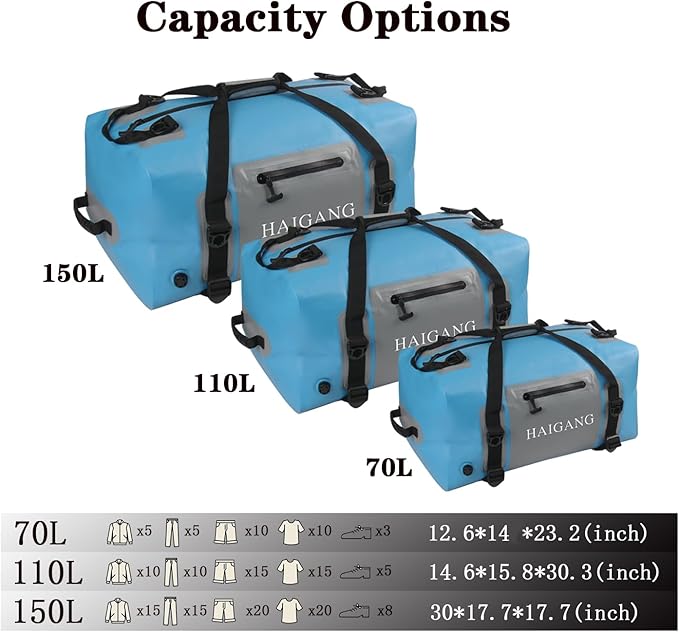 70L Waterproof Duffel Bag Travel Dry Bag, Large Capacity, Adjustable Thickened Straps and Handles, Zip Closure, Air Valve, Keep Equipment Safe, Suitable for Boating Rafting Motorcycle Kayaking-StrideForce Fitness