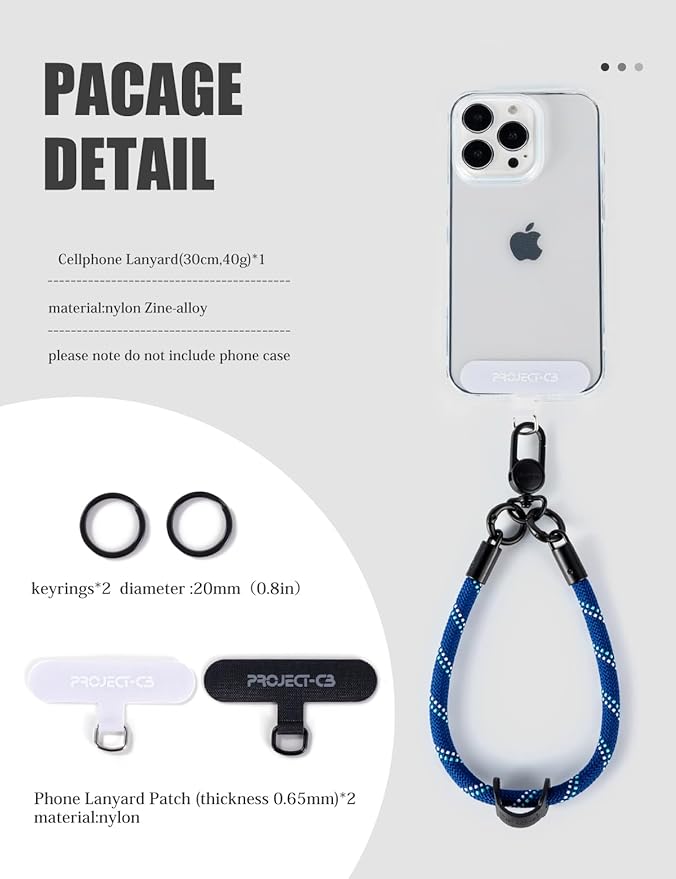 project-cb Phone Wrist Strap×1,Phone Tether Tab×2,Phone Wristlet,Phone Lanyard Wrist Strap,Key Holder,Keychain,Key Ring×2 (Black)-StrideForce Fitness