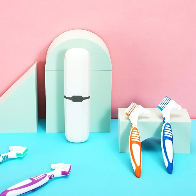 WILLBOND 6 Pieces Denture Brushes Retainer Brush Cleaning Hard Denture Toothbrush with White Carrying Case for False Teeth Cleaning(Green, Purple, Blue and Orange)