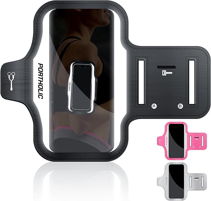 PORTHOLIC 2025 Running Armband Water Resistant Sports Phone Holder Case with Extension Strap, Key Card Slot Up to 6.9" Phone for iPhone 17/16/15/14/13 Plus Air Pro Max XR/XS, Galaxy S25/24/S10-StrideForce Fitness