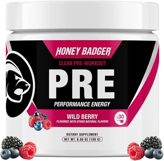 Honey Badger Pre Workout Powder, Keto Vegan Preworkout for Men & Women, Beta Alanine & Caffeine, Sugar Free Natural Energy Supplement, Wild Berry, 30 Servings-StrideForce Fitness