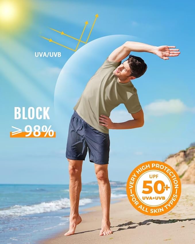 Boladeci Men's Swim Shirt Short Sleeve UPF 50+ Sun Protection SPF UV Moisture Wicking Lightweight Quick Dry Rash Guard-StrideForce Fitness