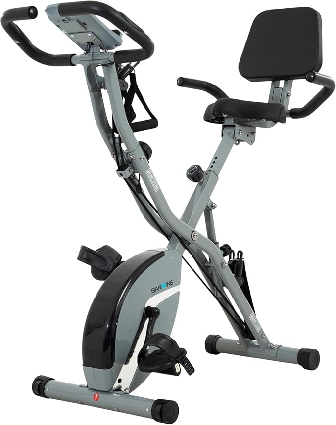 BARWING Stationary Exercise Bike for Home Workout, 5 IN 1 Foldable Indoor Cycling Bike for Seniors, 350LB Capacity, 16-Level Magnetic Resistance, Seat Backrest Adjustments-StrideForce Fitness