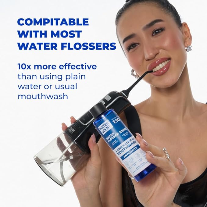 Fluoride Mouthwash and Water Flosser Аdditive | Add to Oral irrigator | Citrus Mint Flavor | Alcohol Free, Made in USA | Concentrated 1:10 = 44 fl.oz
