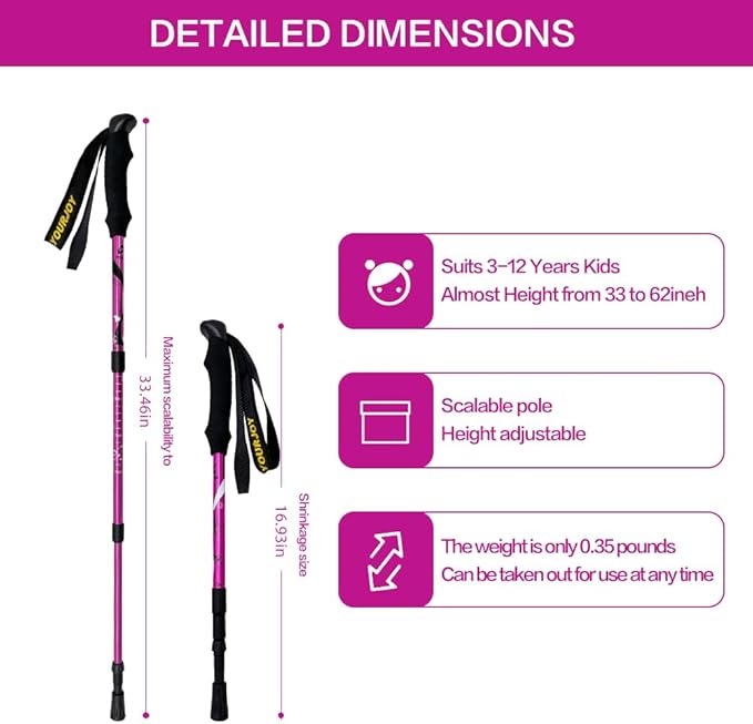 Hiking Trekking Poles, 2 Pack Anti Shock, Adjustable, Collapsible Hiking Poles for Trekking or Walking, Lightweight Aluminum Sticks for Children-StrideForce Fitness