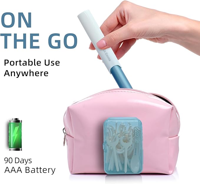 Dr. Emma Electric Vibration Flosser, Power Flosser for Adults, Gum Stimulator, Teeth Cleaner, Reusable Flossing Tool with Toothbrush, Water Flosser Alternative, Babyblue