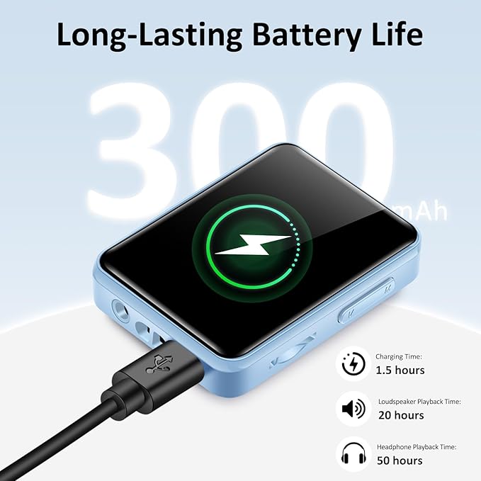 32GB MP3 Player for Kids, 1.8 inch Portable Small Music Bluetooth MP3 Player with Speaker, FM Radio, Voice Recorder, Alarm Clock, Stopwatch, Up to 512GB(Blue)-StrideForce Fitness