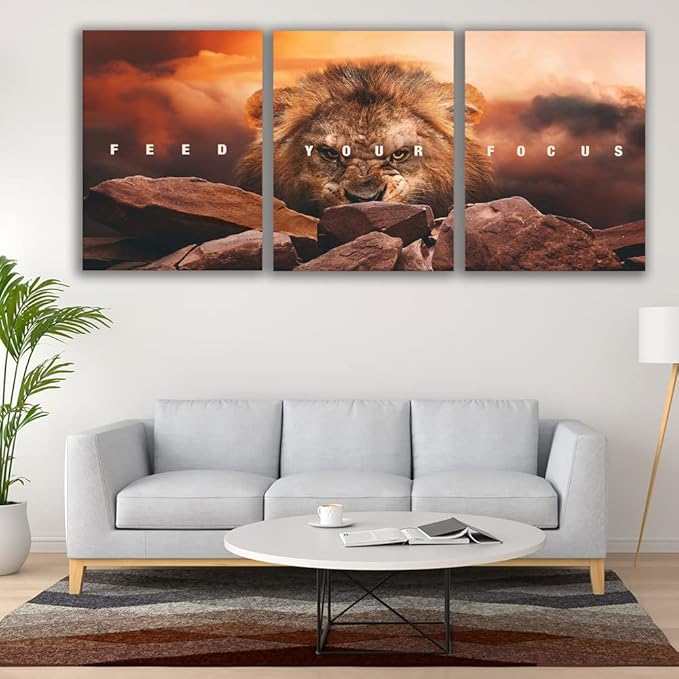 Motivational Wall Art Inspirational Wall Art 3 Pieces Canvas Poster Wall Painting Lion Artwork for Living Room Bedroom Home Decor Prints Pictures Office Wall Decor Framed Ready to Hang 36''Wx 16''H-StrideForce Fitness