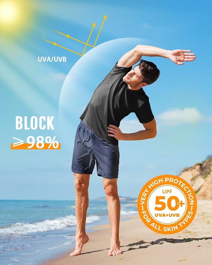 Boladeci Men's Swim Shirt Short Sleeve UPF 50+ Sun Protection SPF UV Moisture Wicking Lightweight Quick Dry Rash Guard-StrideForce Fitness