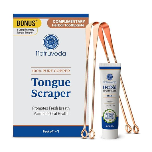 Copper Tongue Scraper – 2 Pack Pure Copper Tongue Cleaners for Adults & Kids | Ayurvedic Metal Tongue Cleaner | Includes 20g Herbal Neem Toothpaste | 30-Day Satisfaction Guarantee