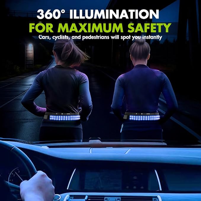 Colorway Led Running Belt – Day & Night Adjustable Waist Pack, Removable Light Strip, 3 Pouches for All Essentials, Reflective Running Gear for Men & Women (Rechargeable, Machine Washable)-StrideForce Fitness