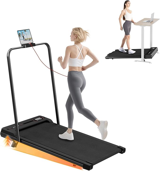 Incline Walking Pad with Handle Bar, Folding Treadmill Foldable Portable Under Desk for Home Office, Ultra Quiet <45dB, Safety Lock, 300+ LB Capacity-StrideForce Fitness